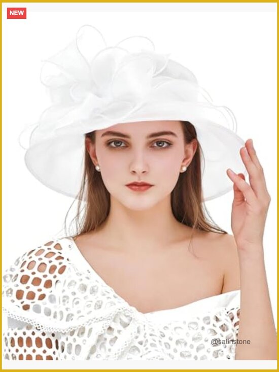 Organza Wide Brim Derby Fascinator Hat for Church, Wedding, Tea Party